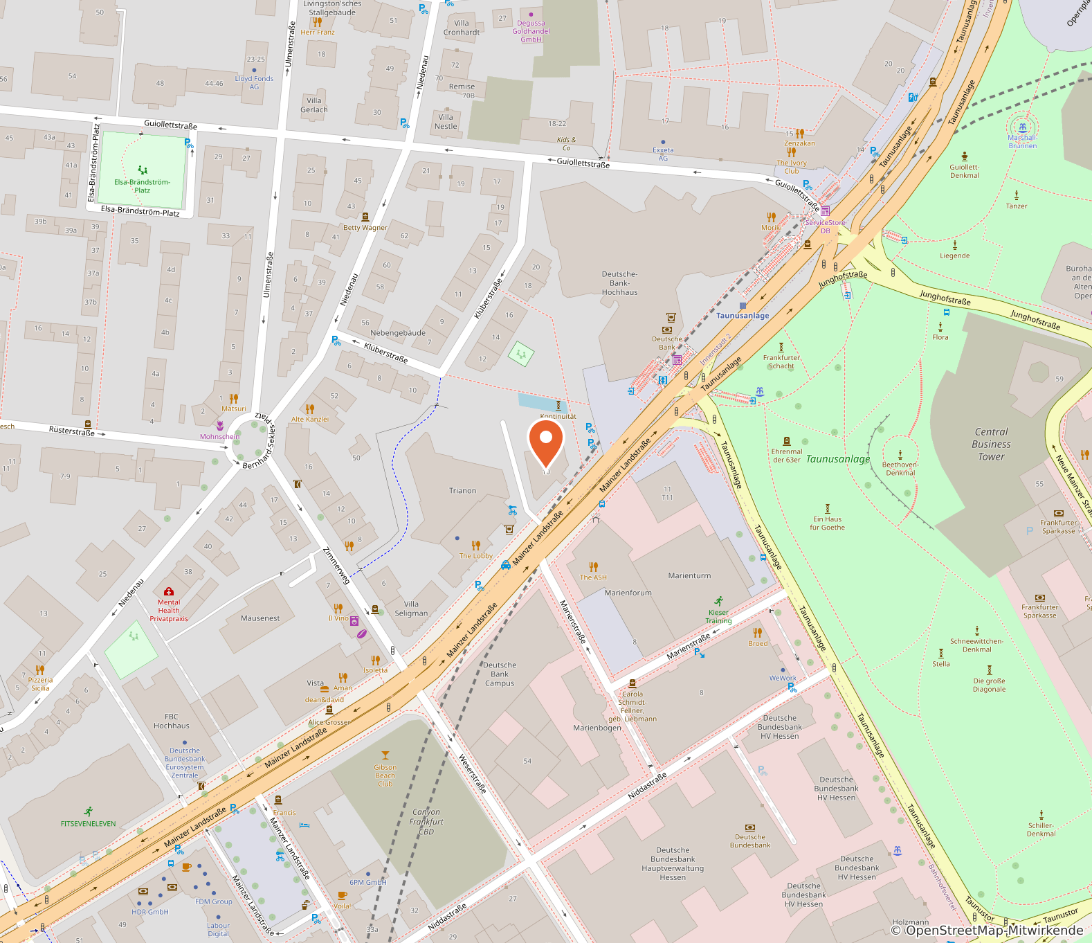 Karte mit Standort der Praxis in der Mainzer Landstraße 10, Frankfurt am Main